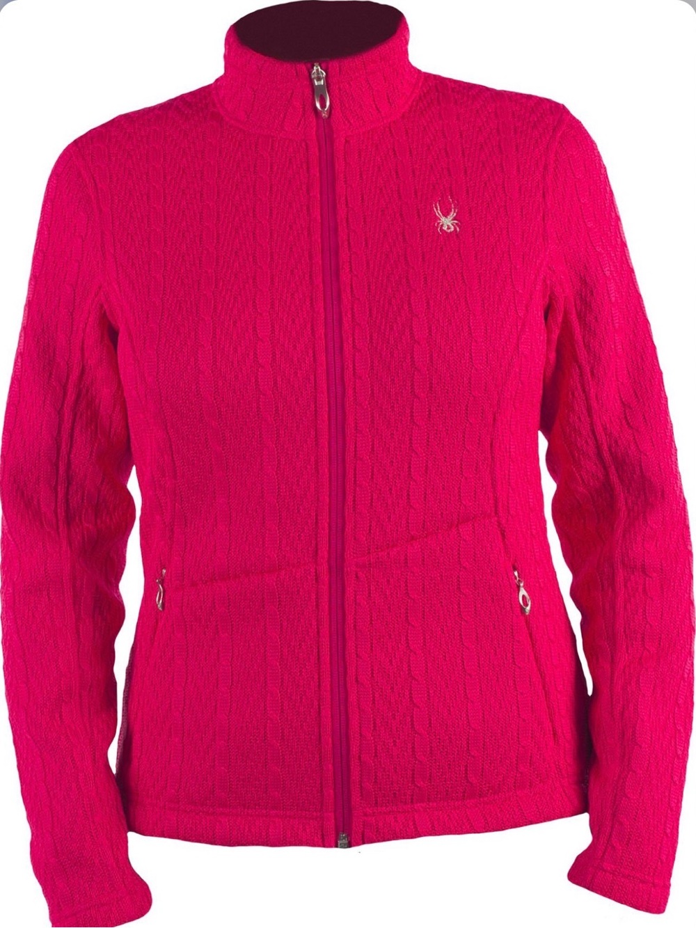 Hot Pink Full-Zip Cable Knit Jacket, Spyder, Women's Size Medium (M)